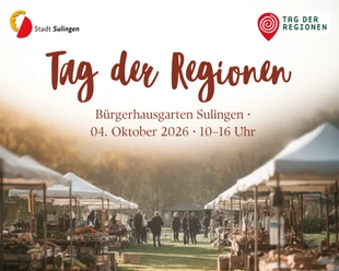 Plakat zum Tag der Regionen 2026 mit Marktständen im Bürgerhausgarten Sulingen.