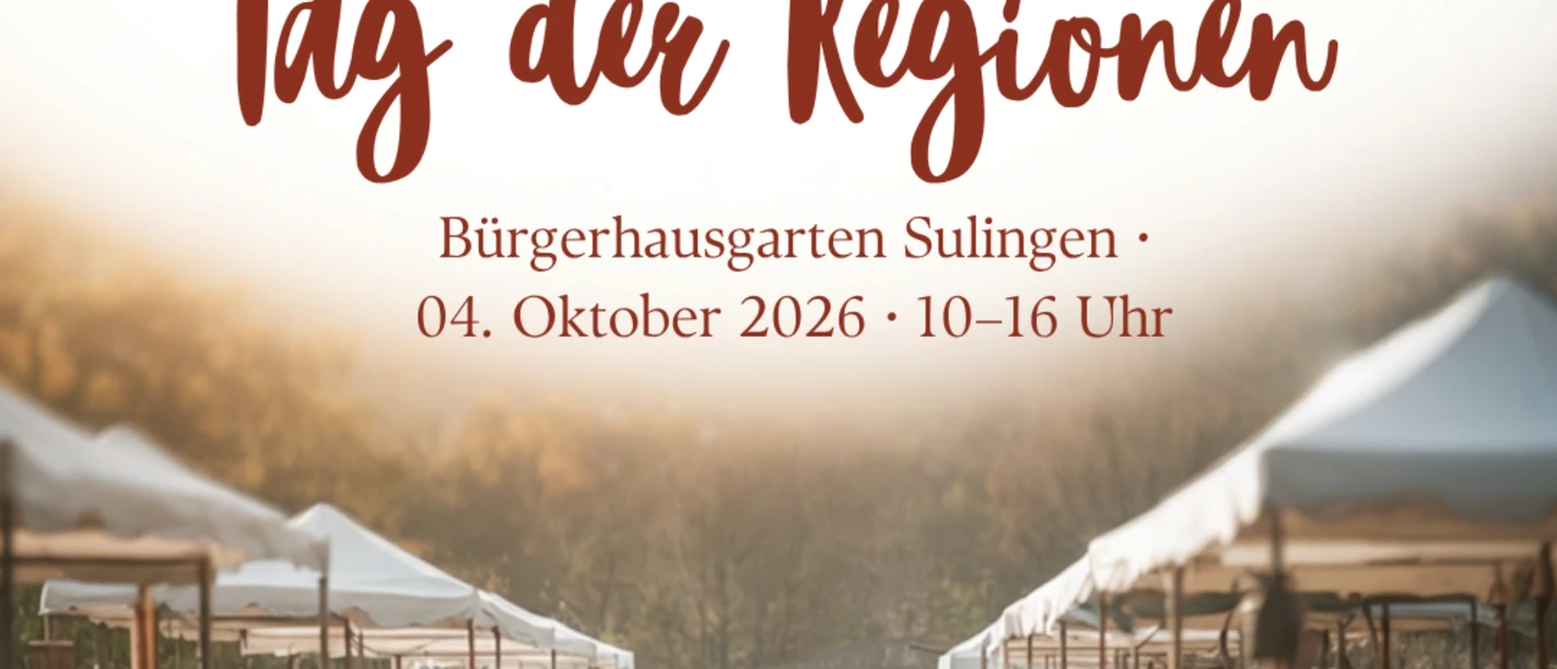 Plakat zum Tag der Regionen 2026 mit Marktständen im Bürgerhausgarten Sulingen.