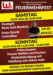 Flyer zum Feuerwehrfest Marienhagen 2026 am 5. und 6. September mit DJ und Familienprogramm