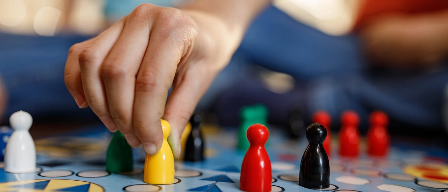 Close up of playing ludo game.