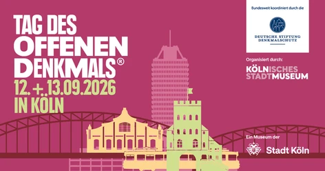 Open Monument Day Graphic for Open Monument Day on September 12 and 13, 2026, in Cologne, featuring the city skyline