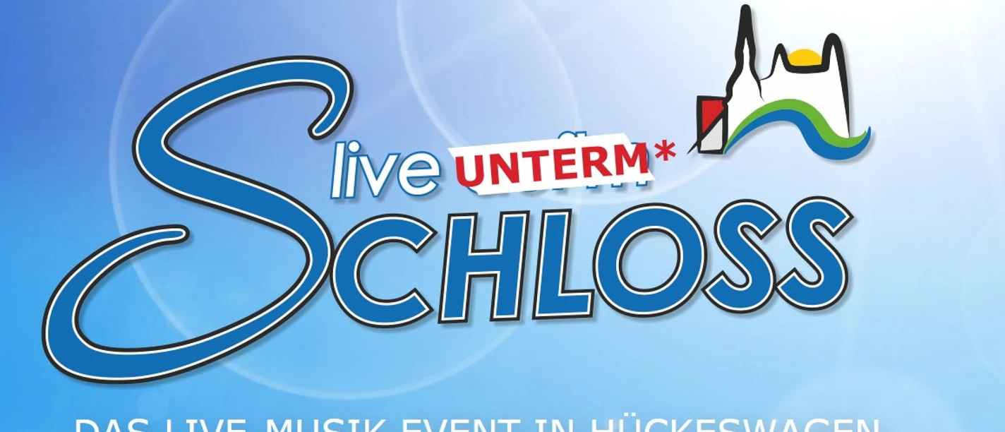 Logo „Live unterm Schloss“ auf blauem Hintergrund, Live-Musik-Event in Hückeswagen