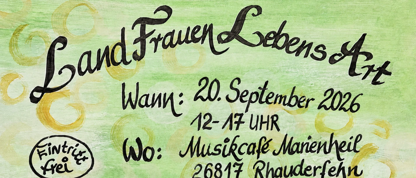 Grünes Plakat zur LandFrauenMesse am 20. September 2026 mit handgemachten Waren.