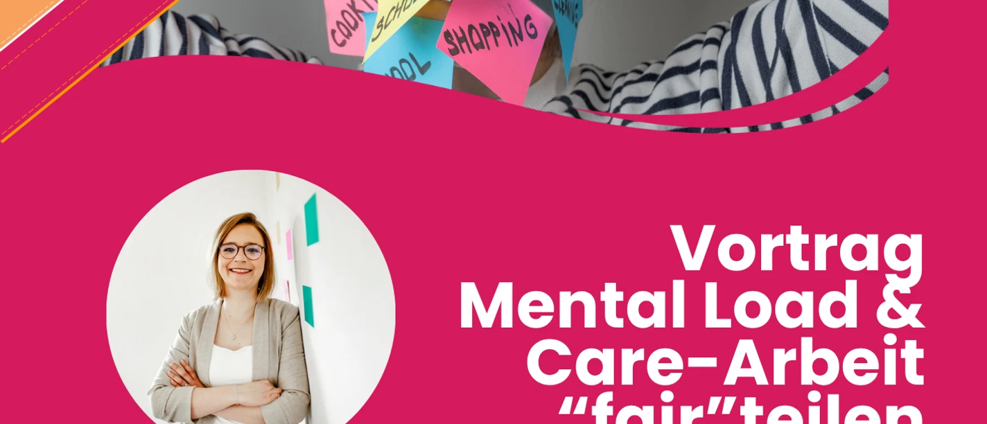 Pinkes Plakat für einen Vortrag zu Mental Load und Care-Arbeit am 29. Oktober 2026 in Meschede.