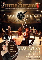 Plakat zur Bühnenshow „The Little Giftshop“ mit Artistik, Magie und Termin in Gummersbach