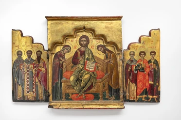 Triptych featuring Christ and figures of saints