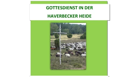 Plakat zum Gottesdienst in der Haverbecker Heide mit Kreuz und Schafherde.