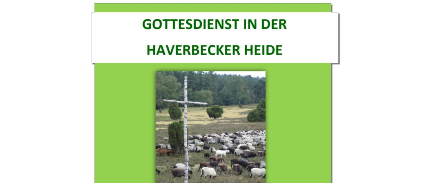 Plakat zum Gottesdienst in der Haverbecker Heide mit Kreuz und Schafherde.