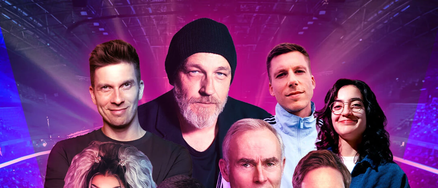 Eventplakat der 1LIVE Comedy-Nacht XXL mit vielen Comedy-Stars und pinker Arena-Kulisse