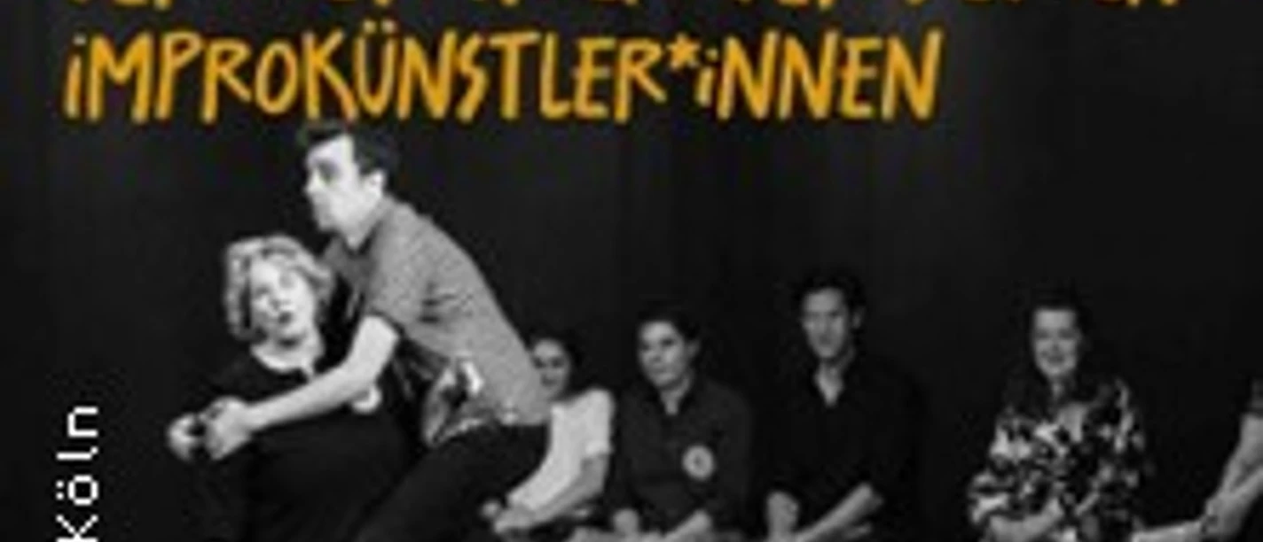 Plakat zu Maestro mit Bühne, Improkünstlern und Schriftzug zur Impro-Comedy-Krone Kölns