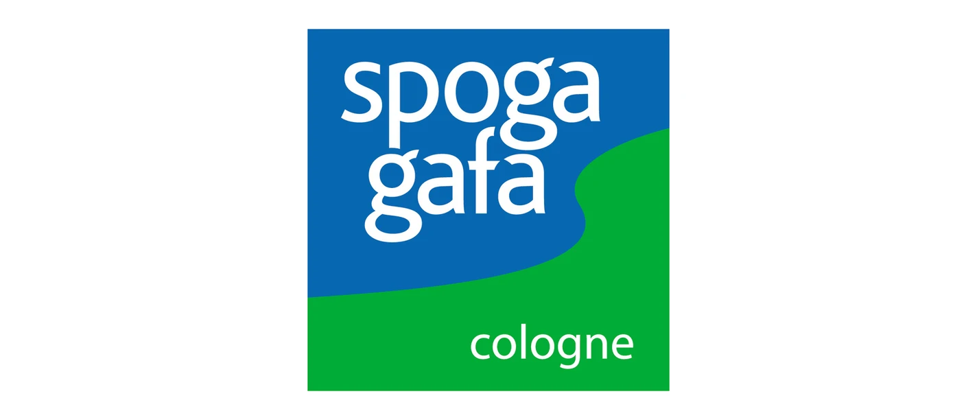 Logo for the spoga Gaffa trade show with a blue-green background