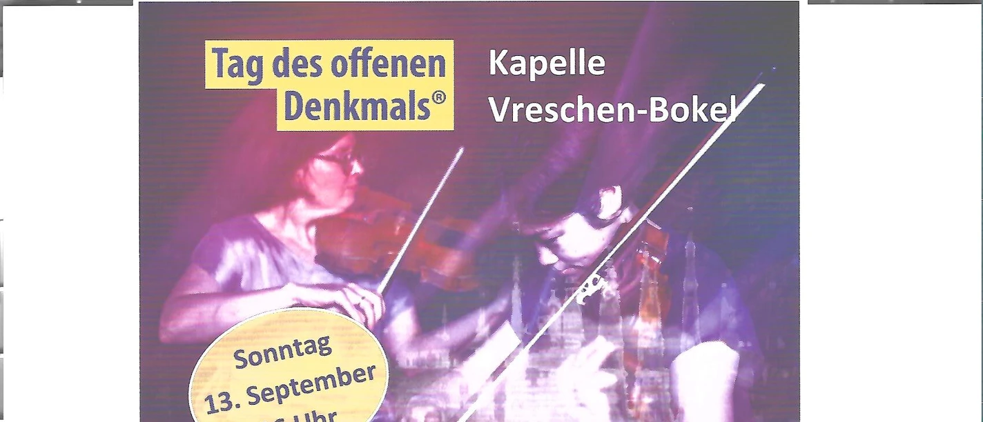 Konzertplakat „SEI (NON) SOLO – Bach trifft Quanten“ mit zwei Geigerinnen.