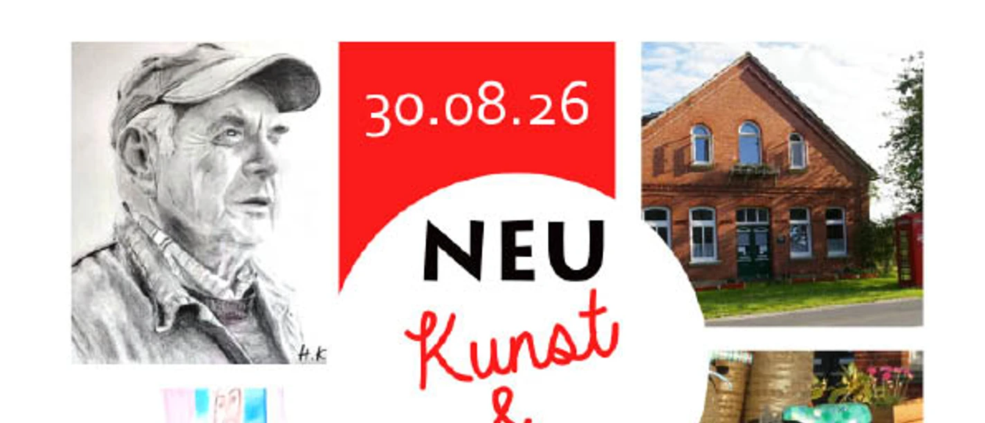 Plakat zur Ausstellung Kunst & Kaffee mit Porträts, Landschaftsbildern und Seminarhaus Nordloh.