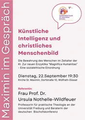 Plakat zur Veranstaltung „Künstliche Intelligenz und christliches Menschenbild“.