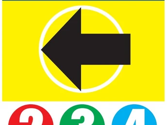 Wegweiser für den Gesundheits- und Fitness-Parcours Bad Driburg mit Pfeil und bunten Zahlen 2, 3, 4.