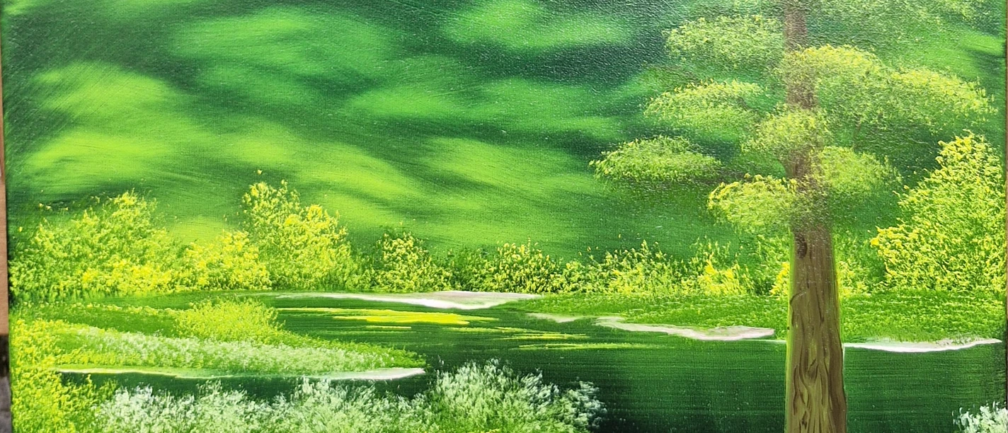 Gemaltes Bild mit einer grünen Landschaft