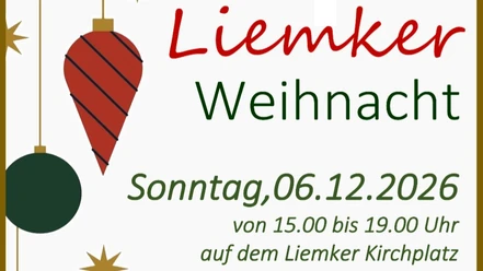 Einladung zur Liemker Weihnacht am 6. Dezember 2026 von 15 bis 19 Uhr am Liemker Kirchplatz.