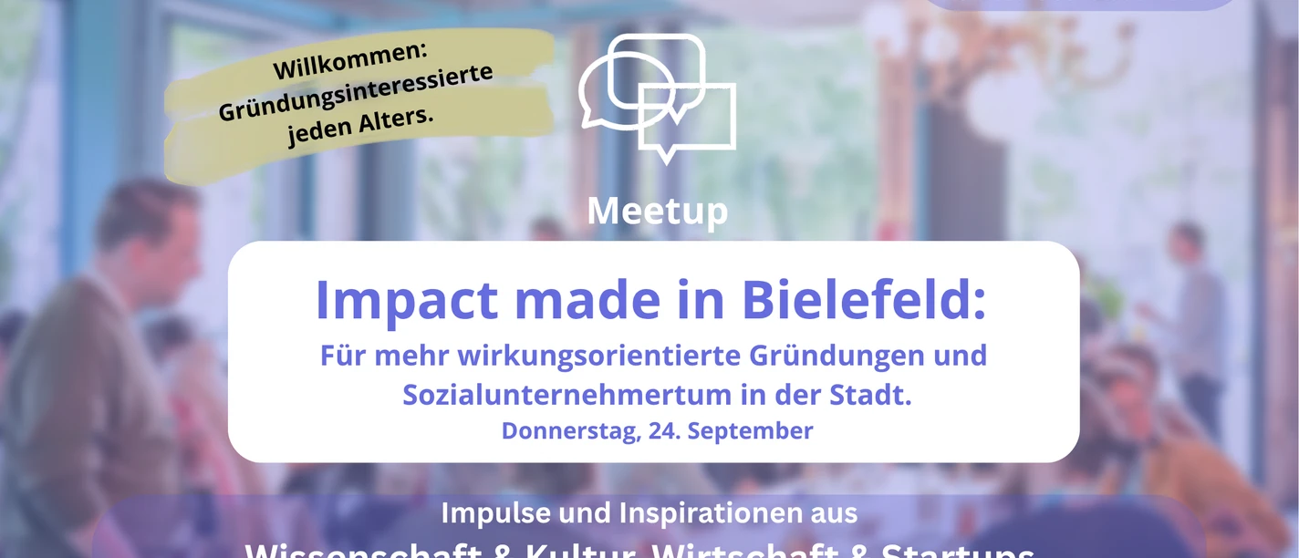 Das Bild zeigt im Hintergrund Menschen in einer Veranstaltung und bietet Angaben zur Veranstaltung