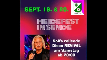 Flyer zum Heidefest Sende am 19. und 20. September mit Disco-Programm und Familiensonntag.