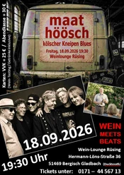 Plakat für maat höösch: kölscher Kneipen-Blues am 18.09.2026 in der Wein-Lounge Rüsing