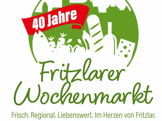 Auf dem Foto ist das Logo 40 Jahre Wochenmarkt zu sehen.
