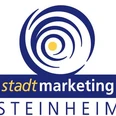 Logo des Stadtmarketings Steinheim, Kreis mit Spiralmuster und gelbem Punkt unten Stadtname.