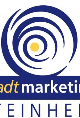 Logo des Stadtmarketings Steinheim, Kreis mit Spiralmuster und gelbem Punkt unten Stadtname.