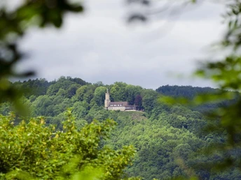 Iburg-Ruinen Die Iburg-Ruinen sind von üppigem Grün umgeben und thronen majestätisch auf einem bewaldeten Hügel.