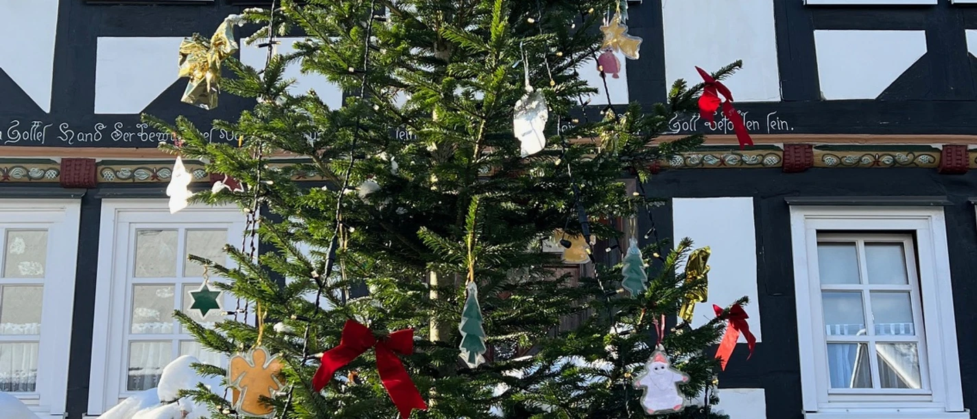 Geschmückter Weihnachtsbaum auf dem Weihnachtsmarkt Diedenshausen