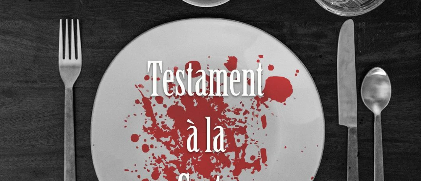 Testament á la Carte Auf dem Bild ist ein Tischgedeck dargestellt, welches blutverschmiert ist.