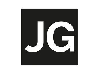 Wegzeichen des Johannes-Gelhaus-Wegs Schwarzer Quadrat-Hintergrund mit weißen Buchstaben "JG", steht für Johannes-Gelhaus-Weg.