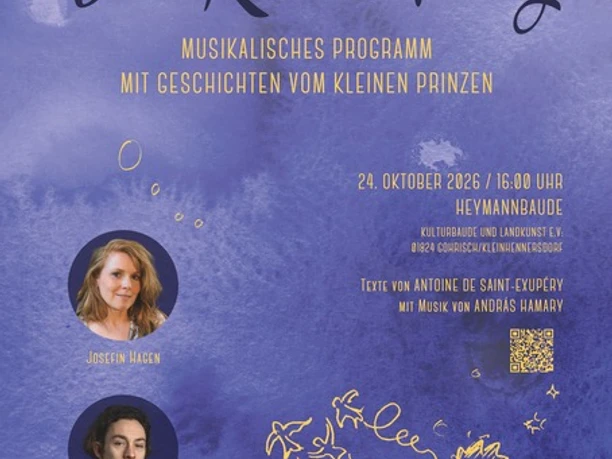 Man sieht ein Plakat mit dem kleinen Prinzen und dem Fuchs, sowie die Fotos der Künstler