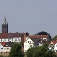 Minden - Fischerstadt Das Bild zeigt die Mindener Fischerstadt und im Hintergrund die Marienkirche.
