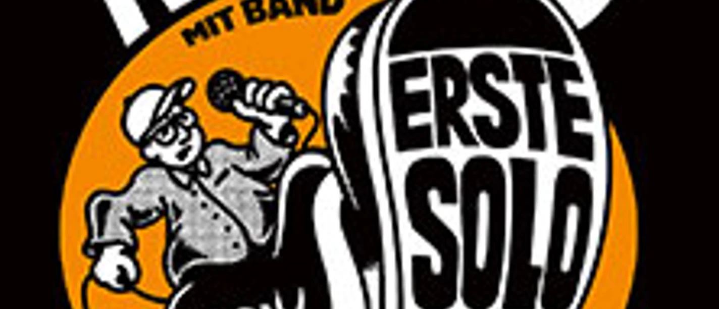 Tourplakat von Audio88: weißes Logo, Comicfigur und Schriftzug „Erste Solo Tour“ auf Orange