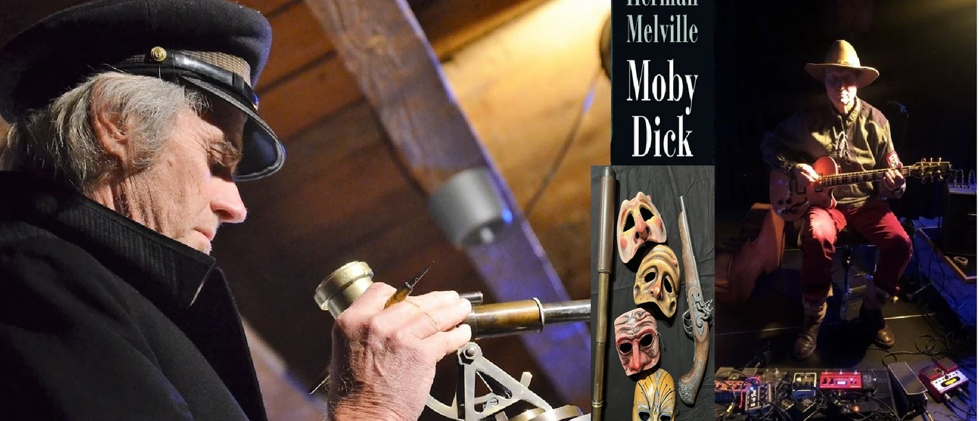Foto Moby Dick.JPG Szenenfoto zu Moby Dick: Seemann mit Sextant, Masken und Musiker mit Gitarre.