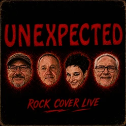 Grafik einer Rockband mit vier Porträts auf schwarzem Hintergrund. Darüber steht „UNEXPECTED“, darunter „ROCK COVER LIVE“.