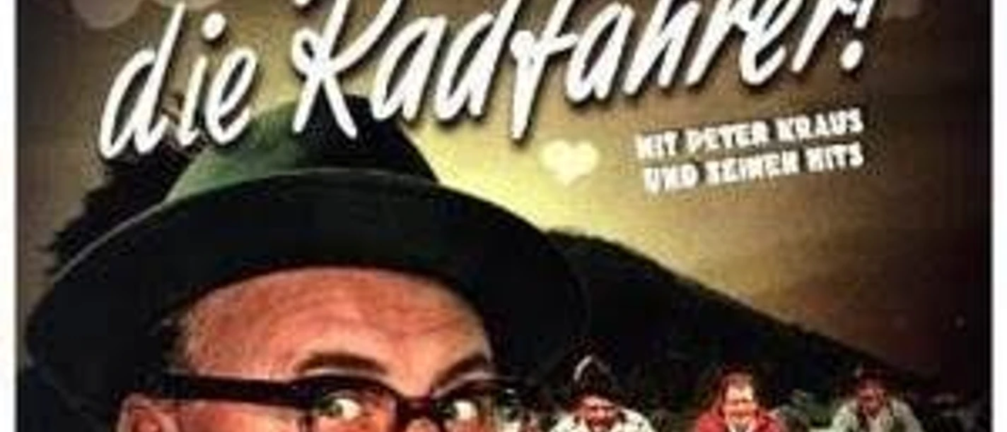 Filmplakat „Immer die Radfahrer!“ mit Heinz Erhardt und drei Radfahrern im Hintergrund.