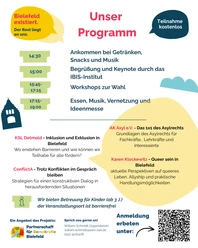 Ankommen ab 14:30 Uhr. Beginn ab 15 Uhr mit einer Keynote. Anschließend vier Workshops zur Wahl.