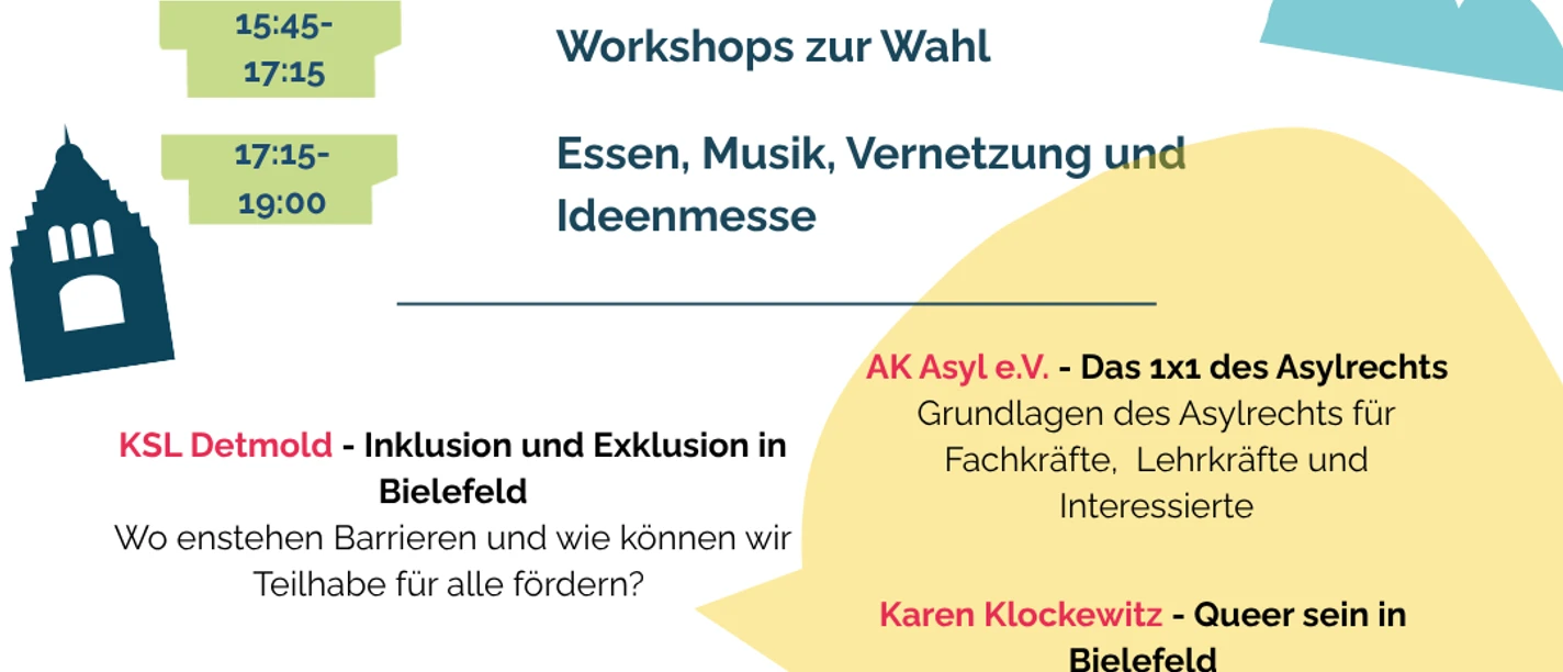 Ankommen ab 14:30 Uhr. Beginn ab 15 Uhr mit einer Keynote. Anschließend vier Workshops zur Wahl.