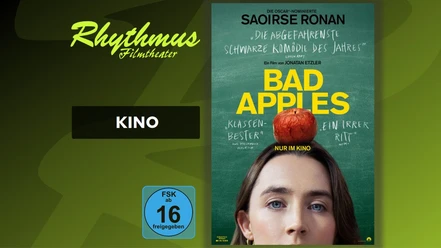 Filmplakat zu Bad Apples mit Saoirse Ronan, einem roten Apfel und FSK 16 Kennzeichnung.