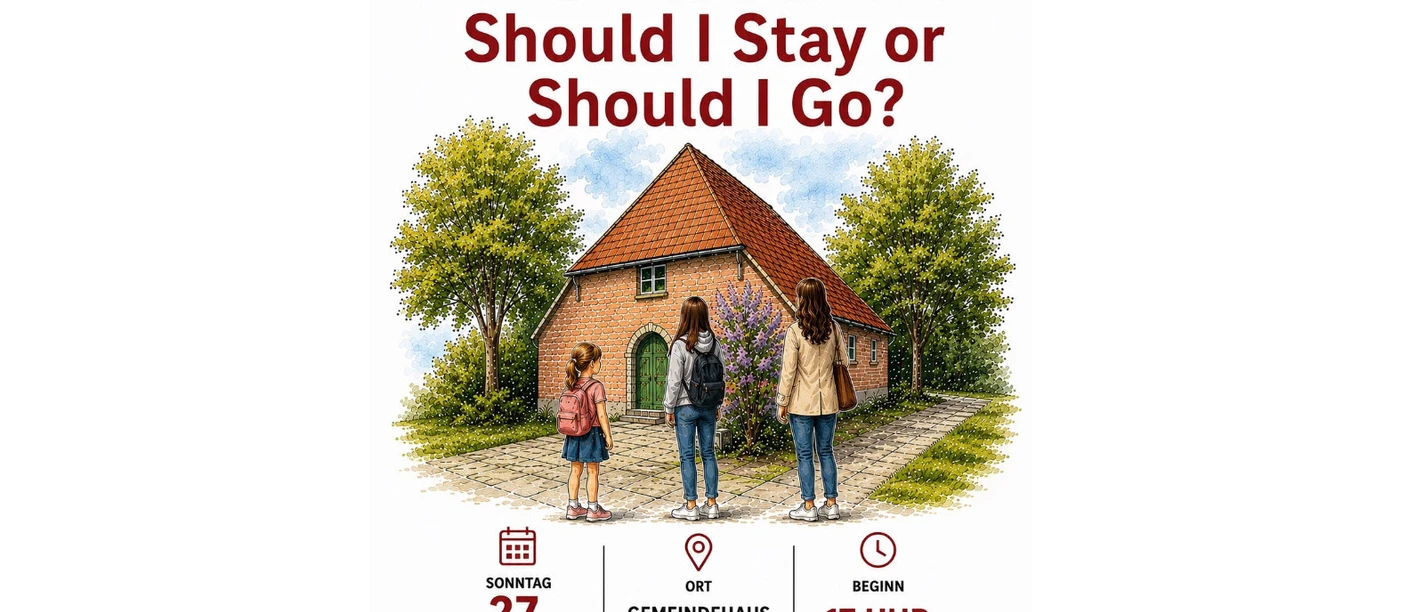 Plakat zu einem Theaterstück in Bispingen mit Haus, drei Personen und Veranstaltungsdaten.