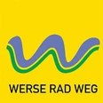Logo Werse-Radweg Logo des Werse-Radwegs mit blauer, geschwungener Linie auf gelbem Hintergrund und Text darunter.