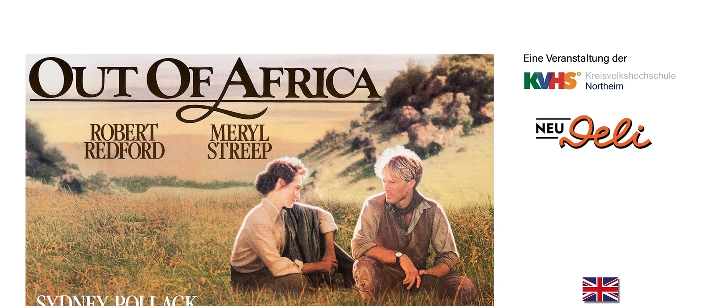 Kinoplakat für Out of Africa im NEU-Deli Einbeck, englische Version mit deutschen Untertiteln.