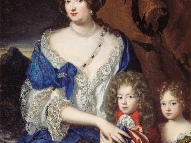 Sophie Dorothea von Braunschweig-Lüneburg mit zwei Kindern im historischen Porträt.