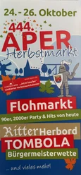 Plakat zum 444. Aper Herbstmarkt vom 24. bis 26. Oktober mit Programmhinweisen.