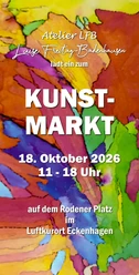 Farbenfroher Flyer zum Kunst-Markt am 18. Oktober 2026 auf dem Rodener Platz.