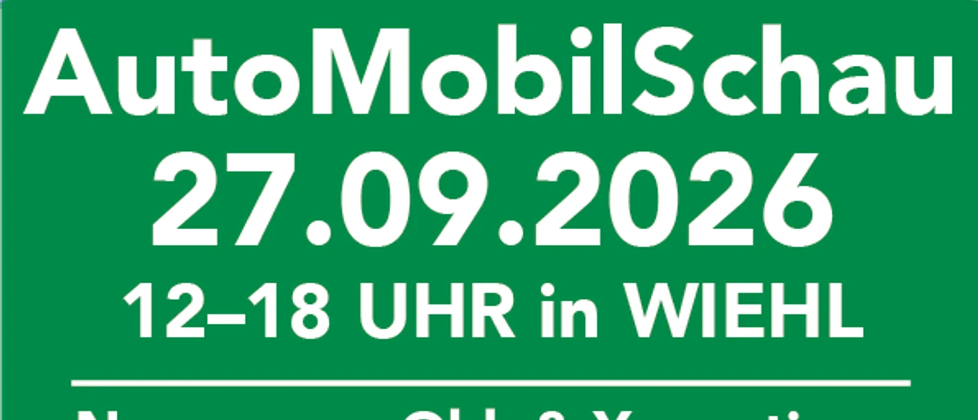 Plakat zur AutoMobilSchau Wiehl am 27.09.2026 mit Oldtimern, Aktionen und Sonntagsöffnung