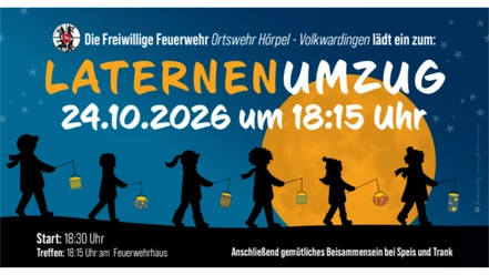 Plakat zum Laternenumzug in Hörpel am 24.10.2026 um 18:15 Uhr, Kinder mit Laternen.