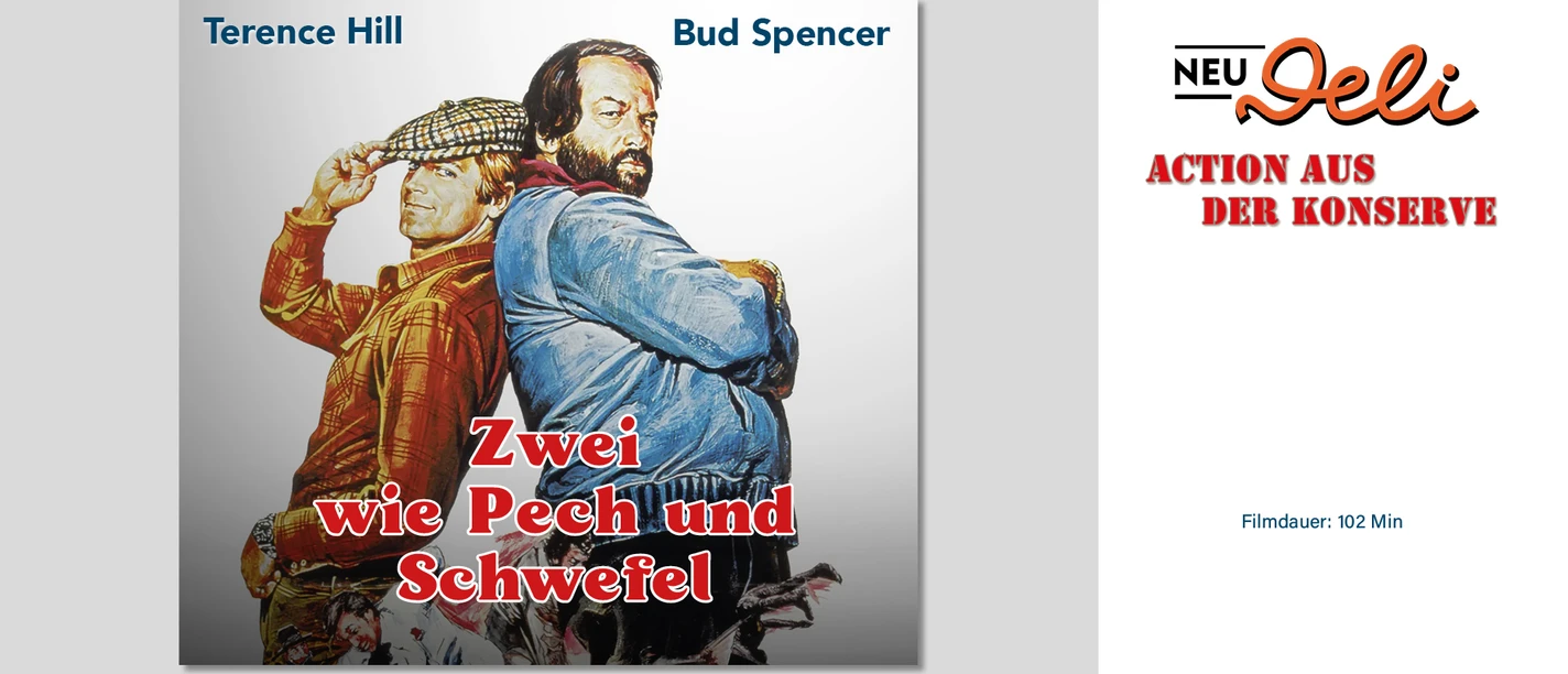 Filmplakat Zwei wie Pech und Schwefel mit Terence Hill und Bud Spencer Rücken an Rücken.