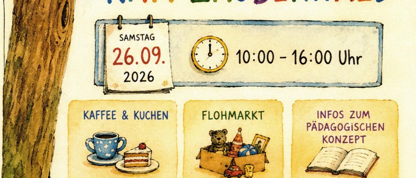 Plakat mit zwei Tierfiguren, die in den Zauberwald gehen.